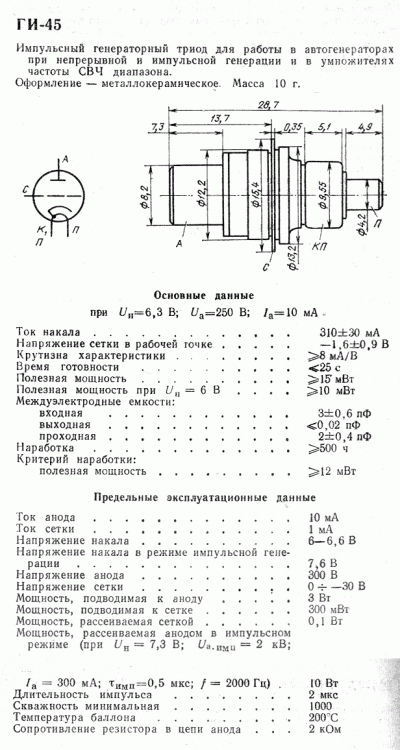 GI-45 pulse triode tube